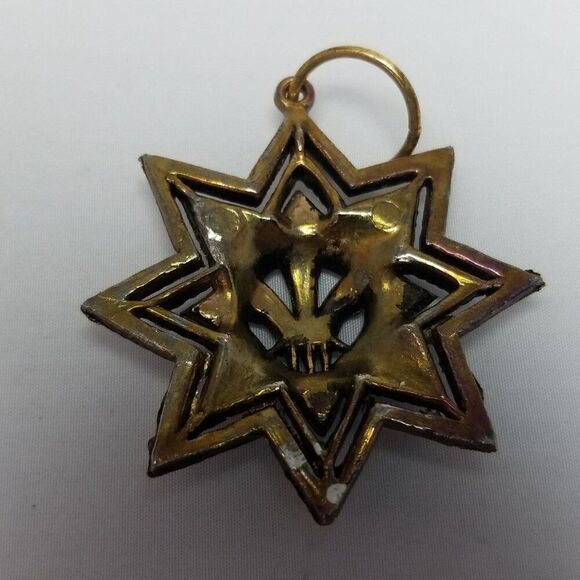 Vintage Prince of Wales Logo Enamel 8 Pointed Star Medallion Pendant Bronze Tone - Picture 4 of 6